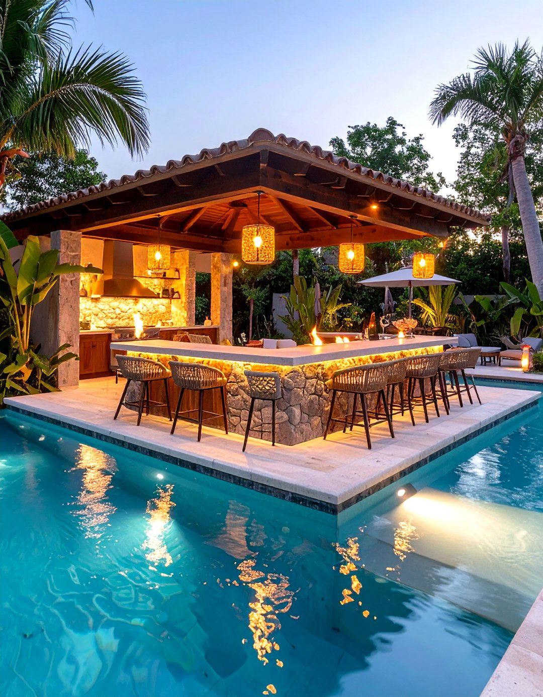 Sunken Swim Up Bar Oasis - 25 lagoon pool ideas