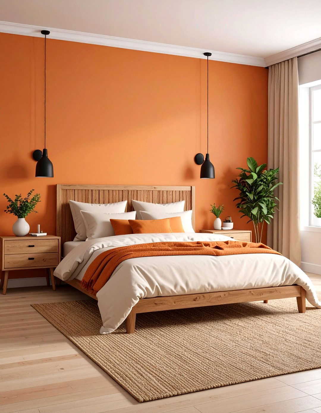 Sunset Accent Wall Steals the Scene - 25 orange bedroom ideas