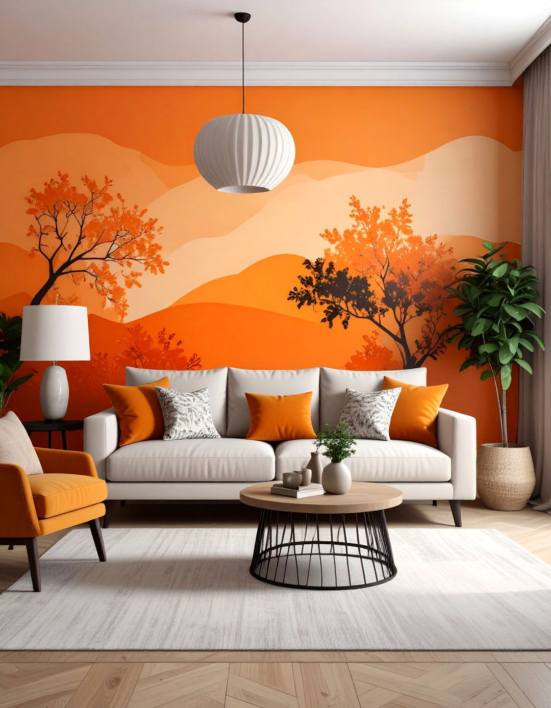 Sunset Inspired Orange Accent Wall Mural - 25 orange accent wall ideas