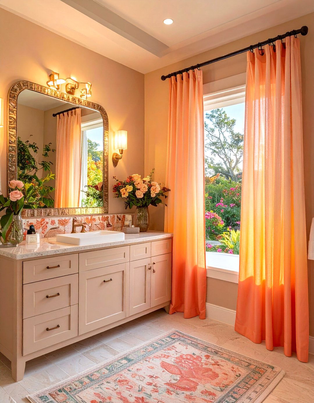 Sunset Ombre Shower Curtain Highlight - 25 orange bathroom ideas