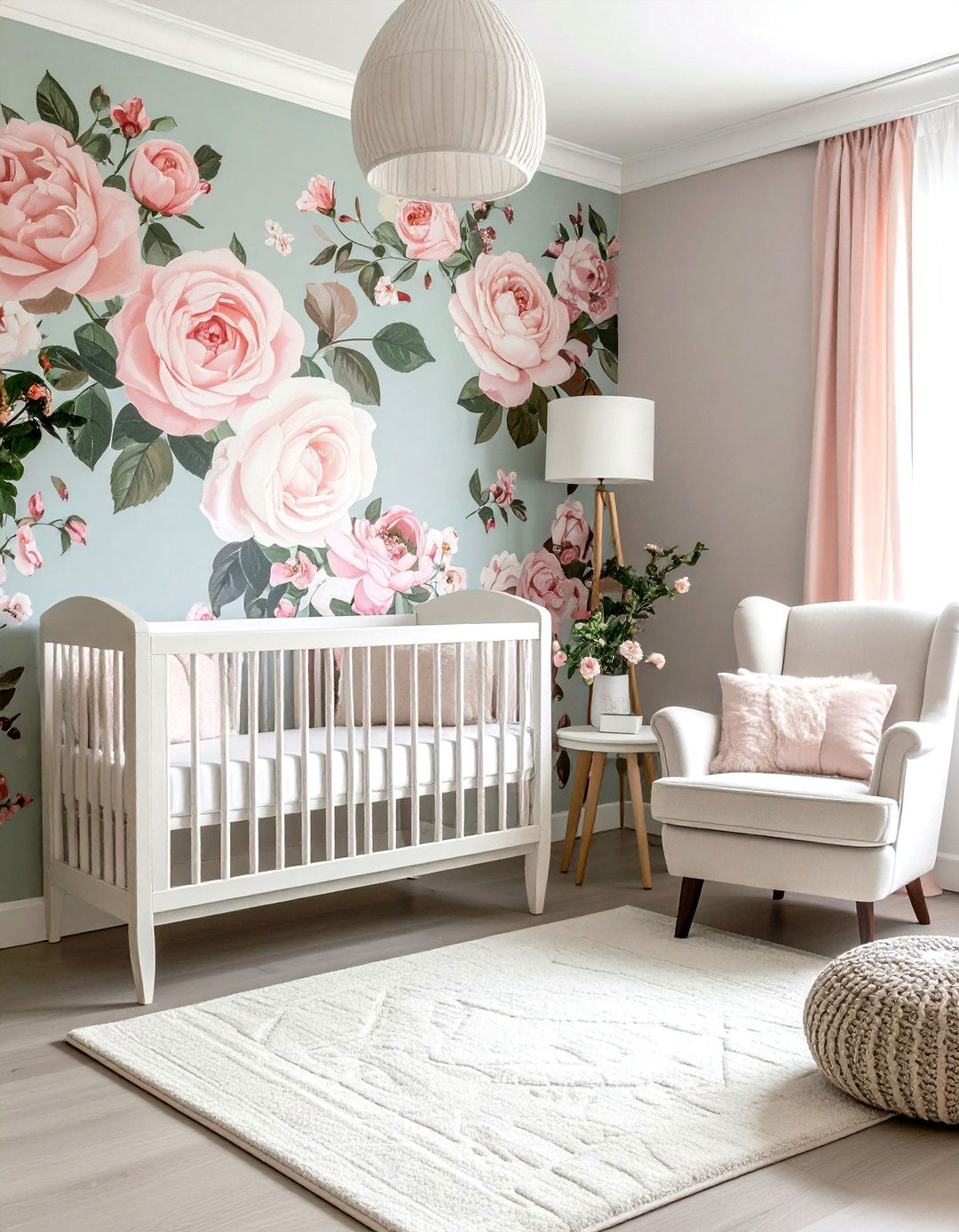 Supersized Floral Wallpaper Accent Wall - 25 nursery accent wall ideas