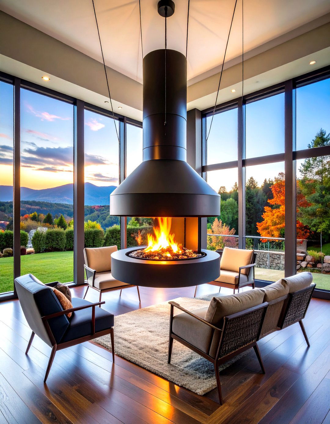 Suspended Hanging Fireplace as Functional Art - 25 fireplace ideas