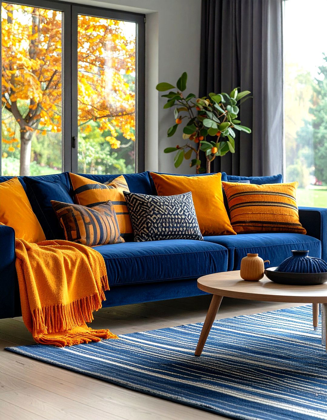 Swap Accents Seasonally - 25 orange and blue living room ideas