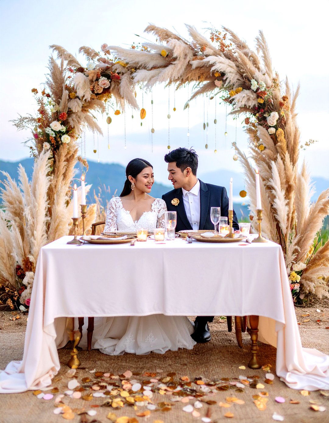 Sweetheart Table Pampas Backdrop - 25 pampas grass wedding decor ideas