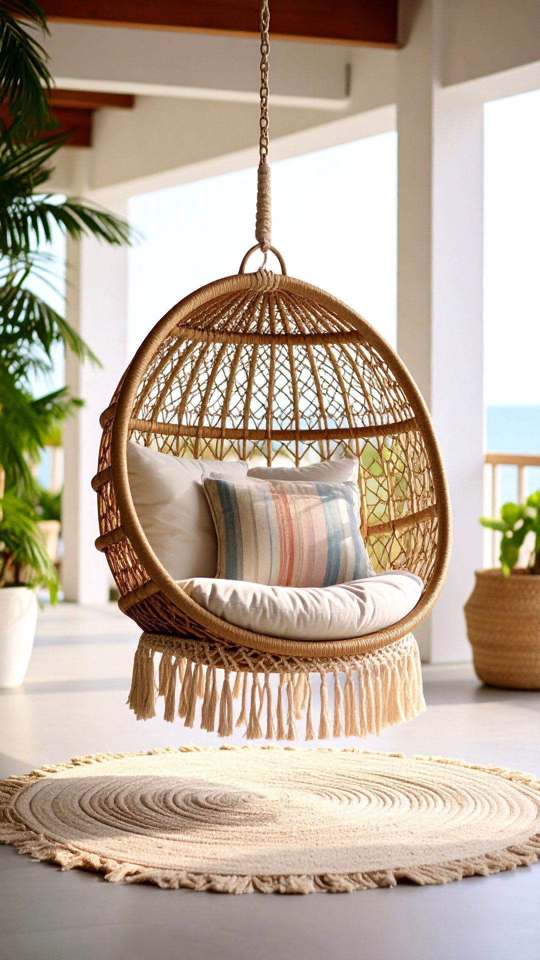 Swing Into Relaxation With a Hanging Chair - 25 coastal living room ideas