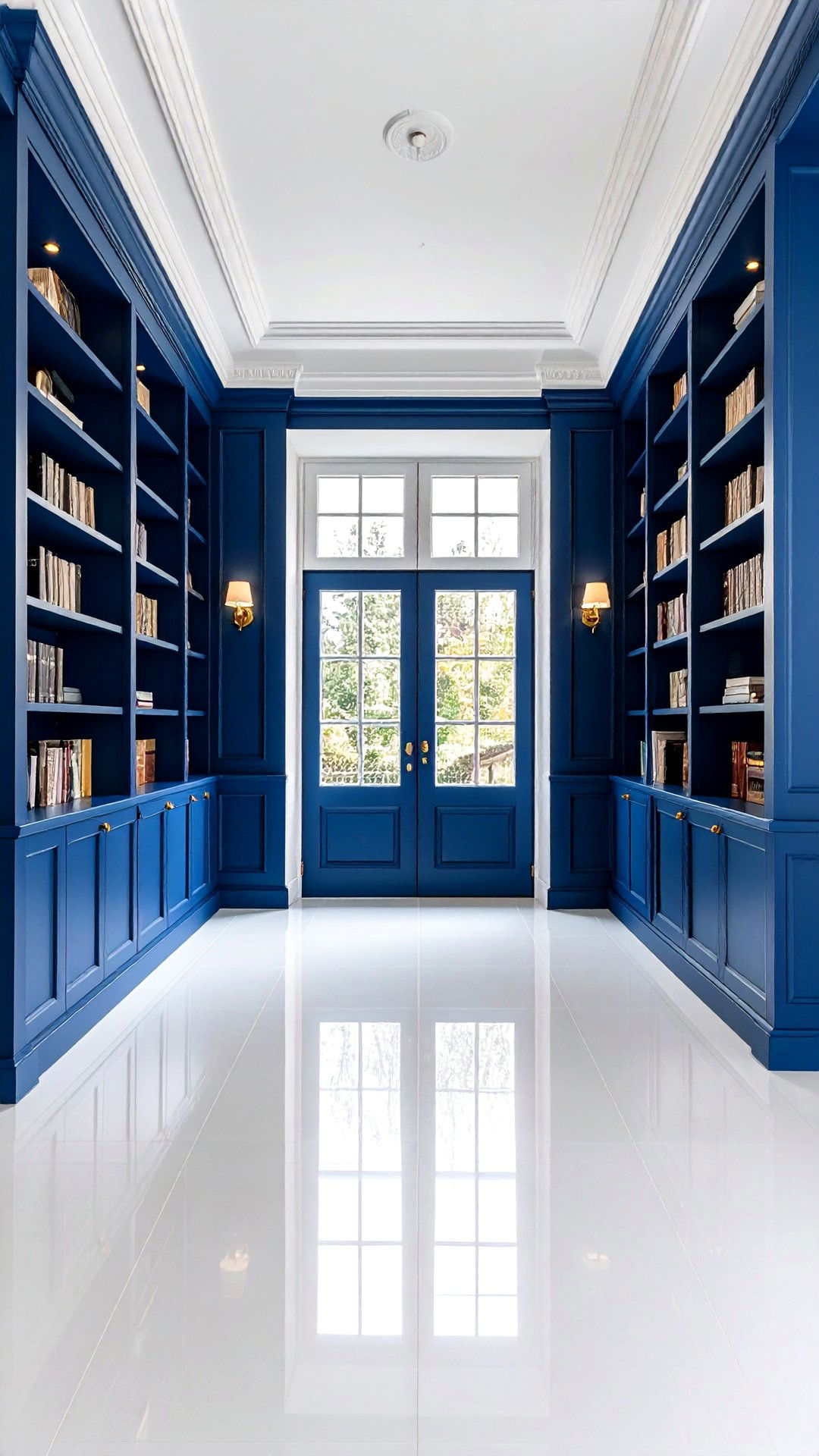 Symmetrical Bookcases Flanking French Windowed Doors - 25 bookcases around window design ideas