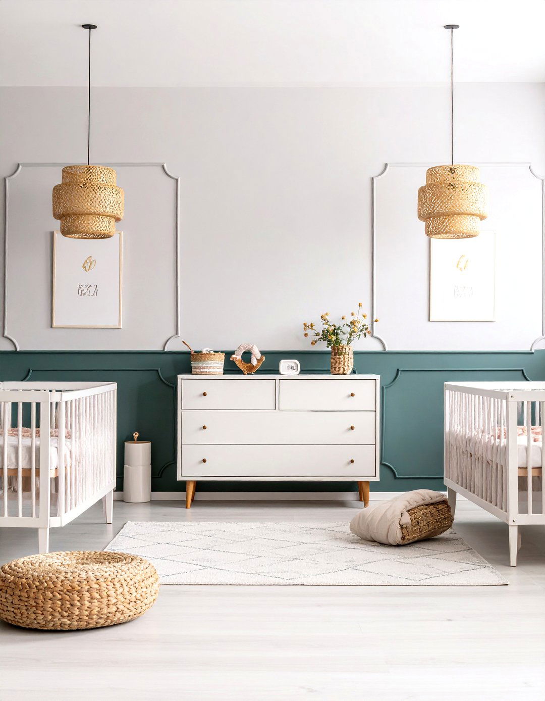 Symmetrical Twin Layout in Dark Green - 25 dark green nursery ideas