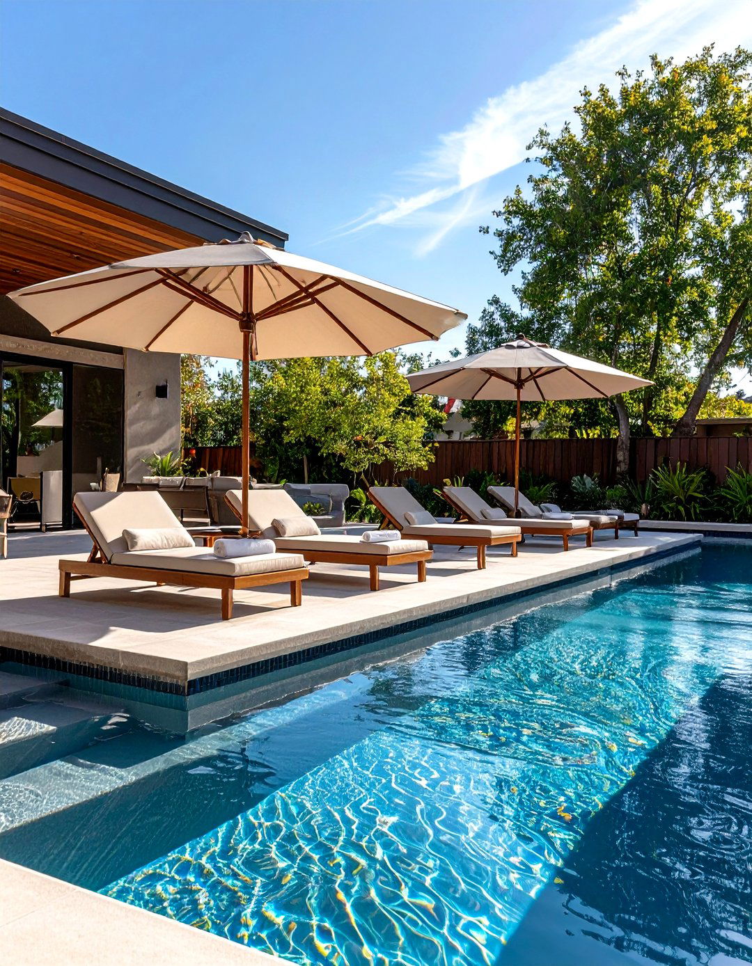 Tanning Ledge With Umbrella Sleeves - 25 lagoon pool ideas