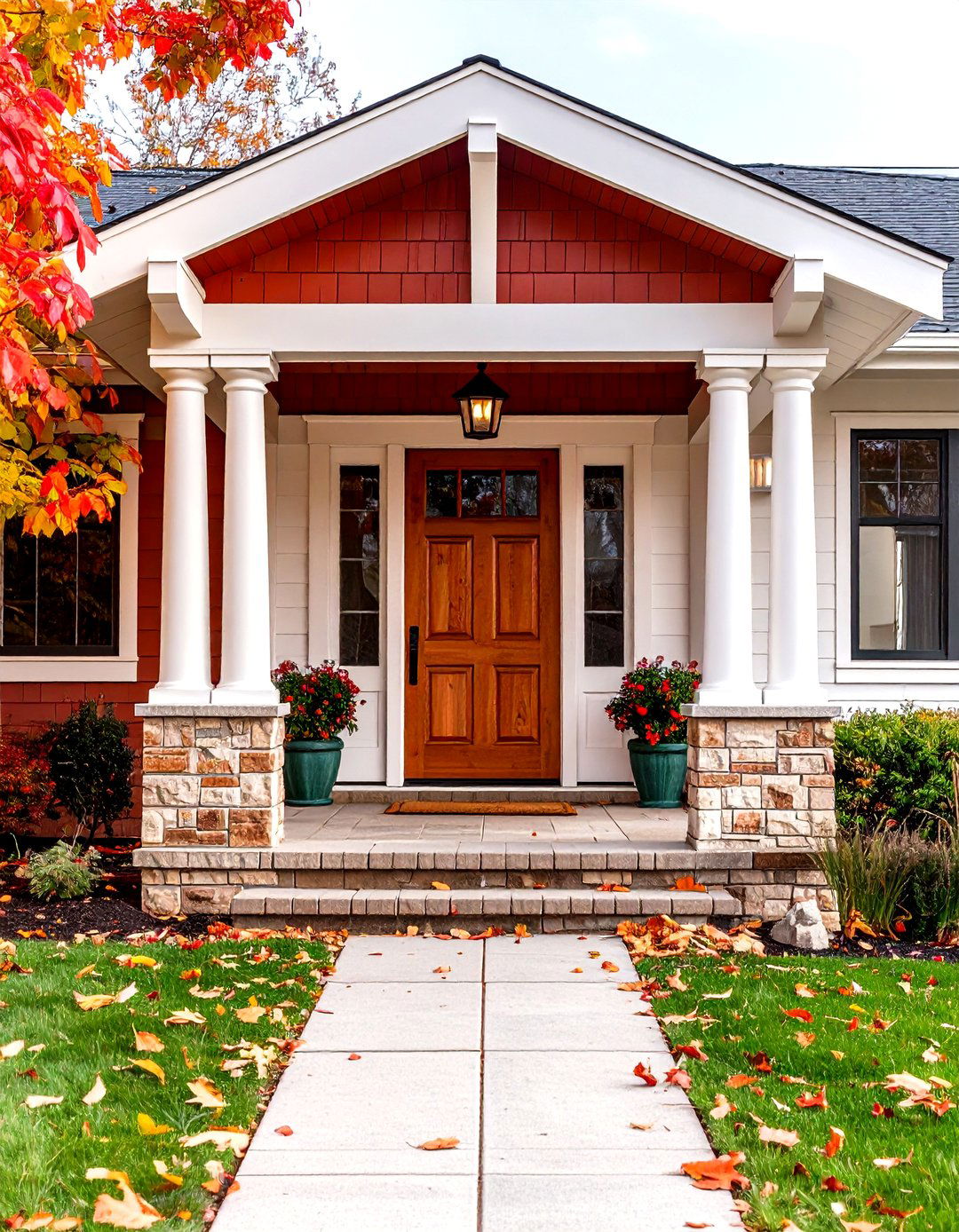 Tapered Craftsman Columns that Blend into Trim - 25 exterior door trim ideas