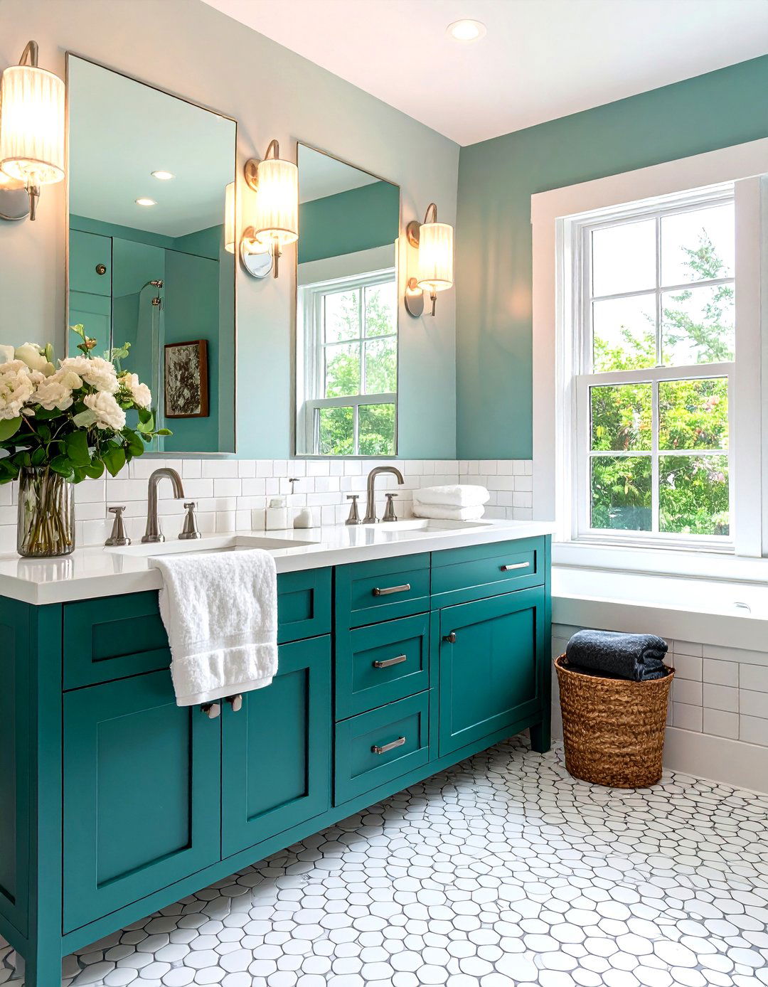 Teal Green Vanity Bathroom Bridging Blue and Green - 25 bathroom with green vanity