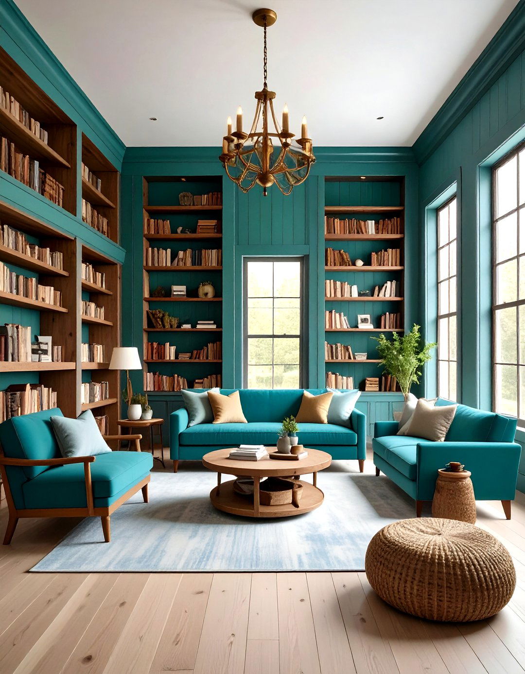 Teal Meets Green Reclaimed Paneling - 25 dark green home library ideas and inspiration