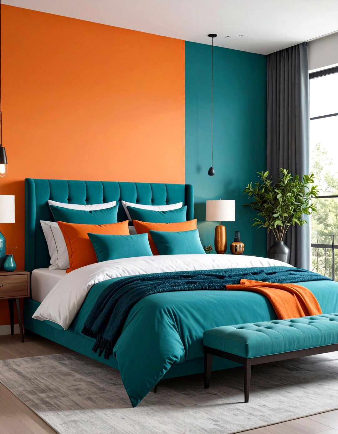 Teal and Orange Accent Wall Contrast - 25 orange accent wall ideas