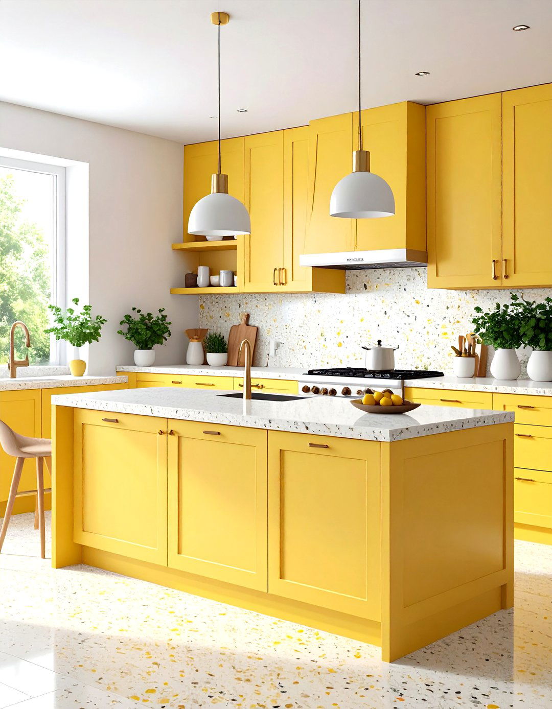 Team Faded Yellow with Speckled Terrazzo Counters - 25 pale yellow kitchen ideas