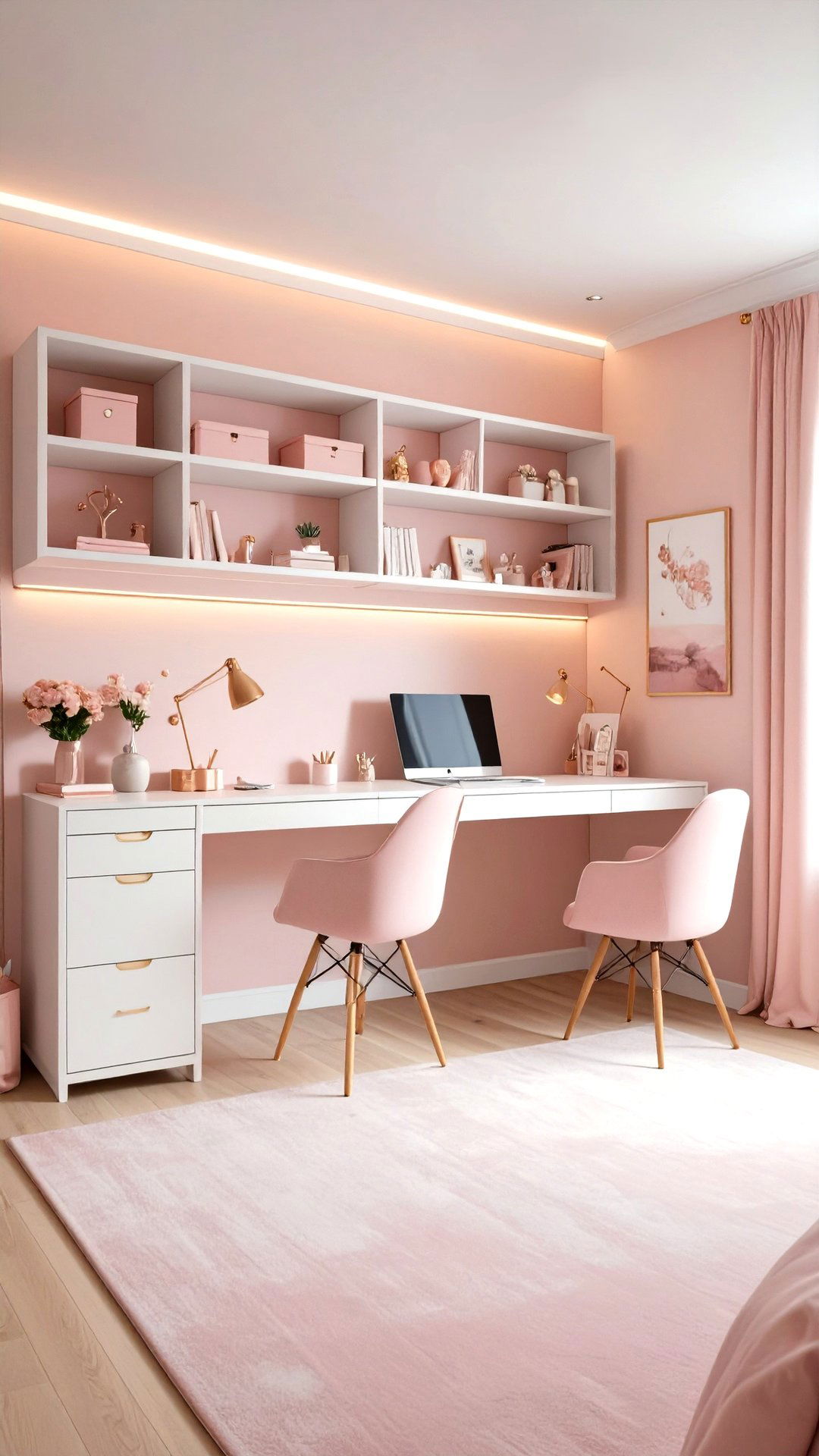 Teen Friendly Blush Study Nook - 25 blush pink bedroom ideas