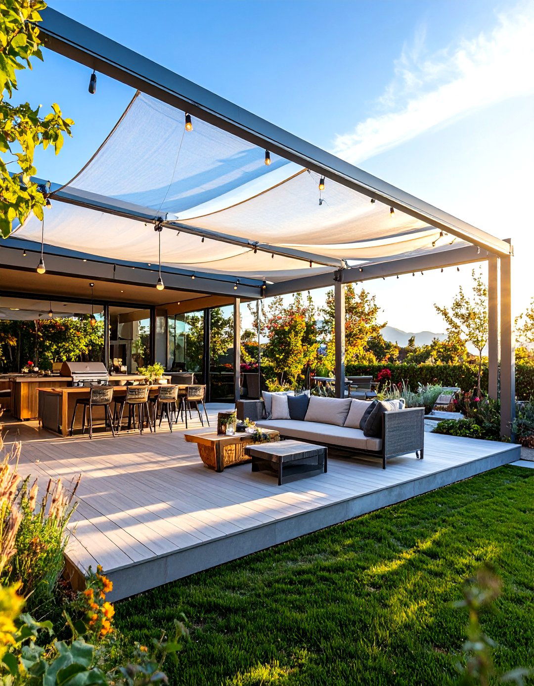 Tensioned Membrane Roof Echoes Modern Stadiums - 25 outdoor kitchen roof ideas