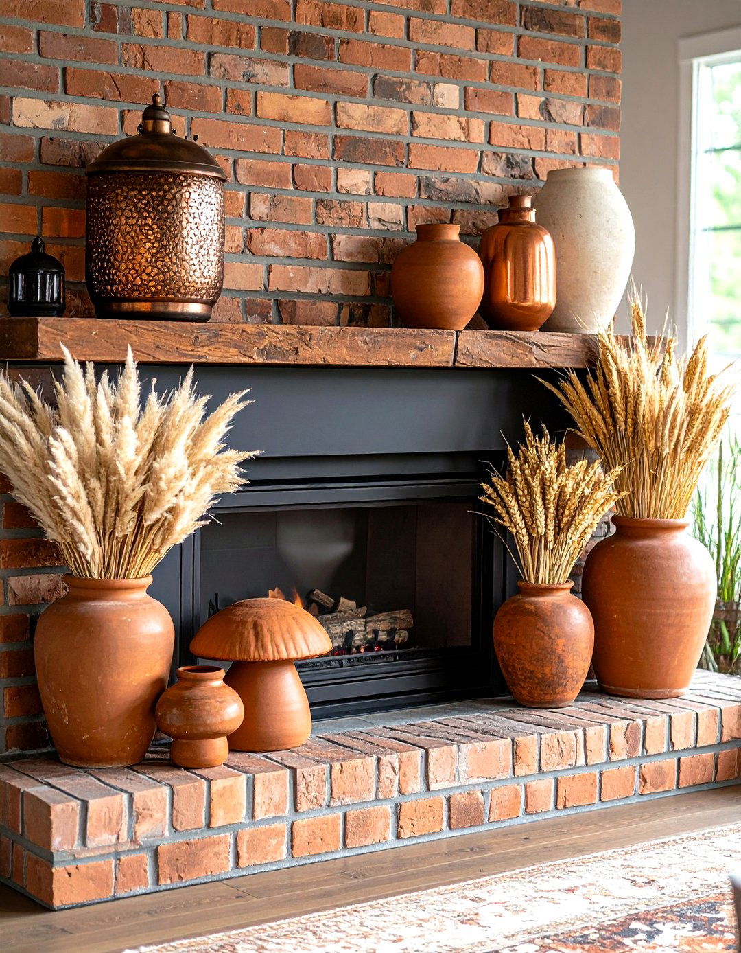 Terra Cotta and Copper Accent Mantel - 25 fall mantel decor ideas