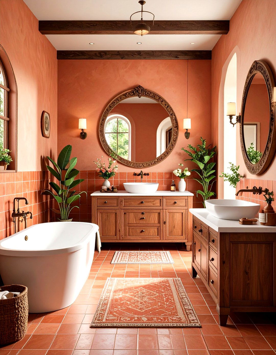 Terracotta Tile Bathroom With Vintage Vibe - 25 orange room ideas