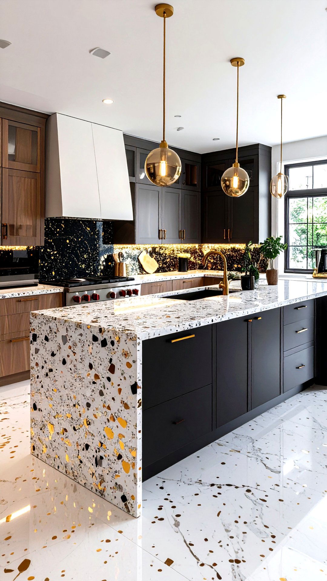 Terrazzo Countertops Speckled with Metallic Chips - 25 art deco kitchen ideas