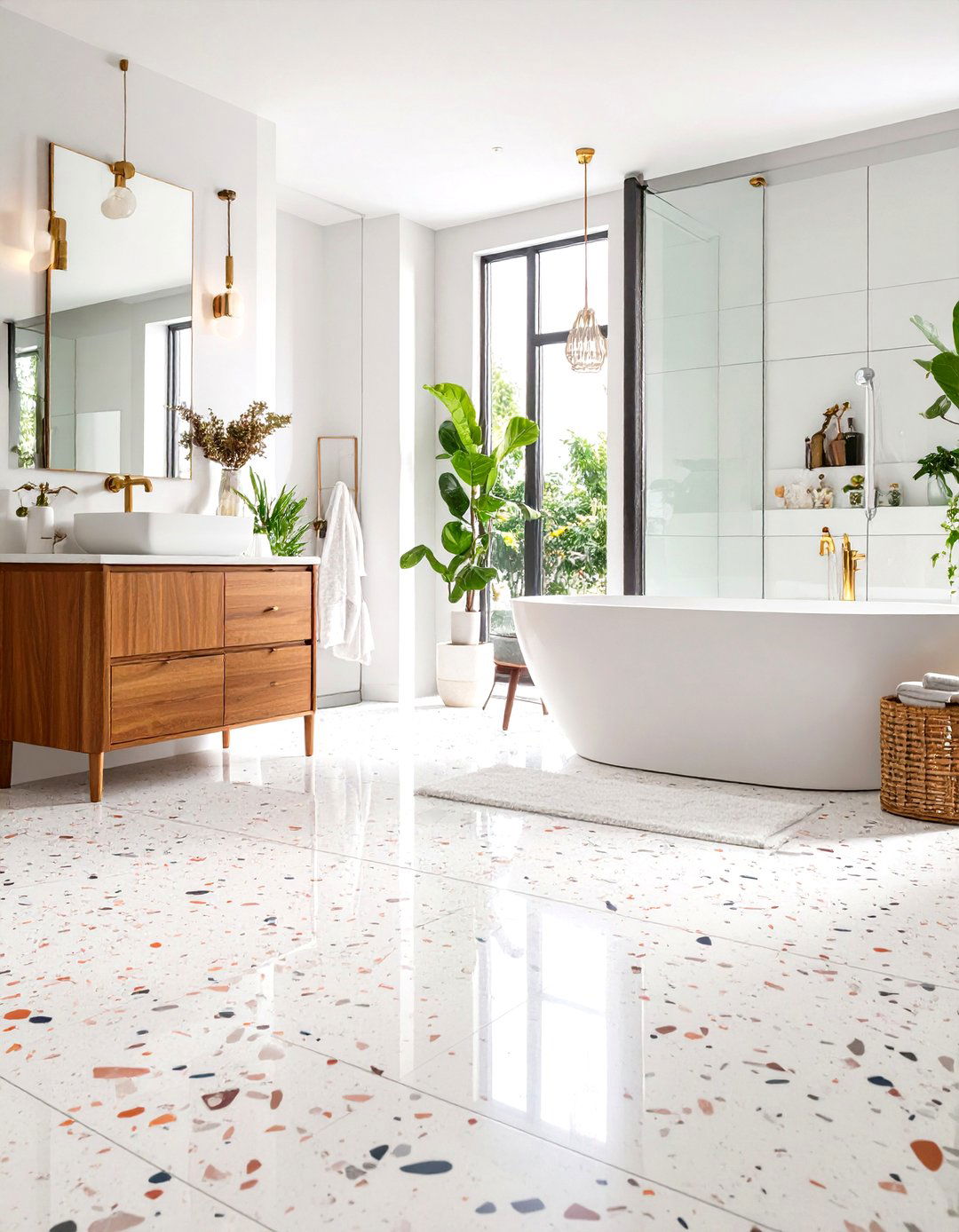 Terrazzo Inspired Porcelain Speckles Add Playful Movement - 25 bathroom tile ideas