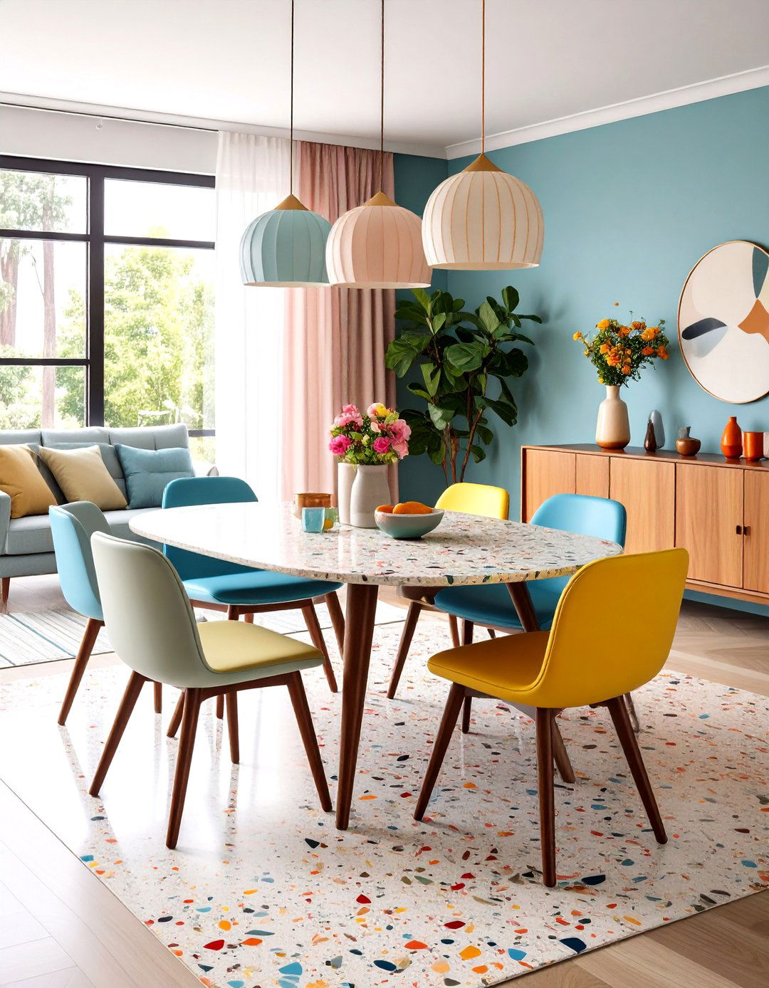Terrazzo Surfaces Sprinkle Subtle Playfulness - 25 70s dining room design ideas
