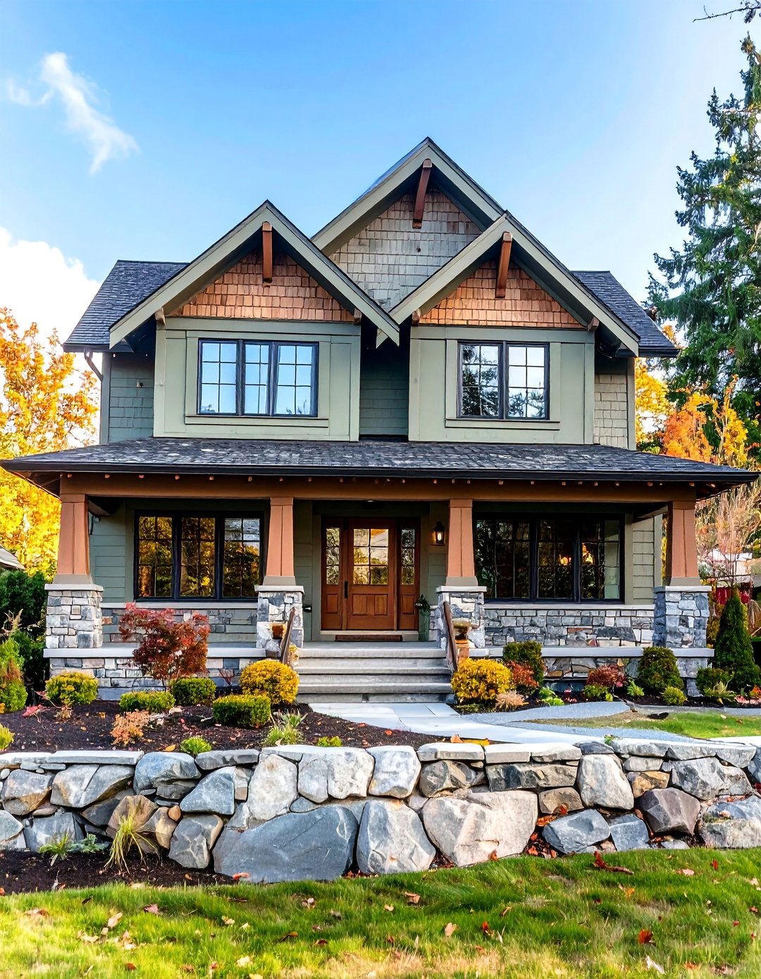 Textural Play Olive Board and Batten With Shake Gables - 25 olive green house exterior ideas
