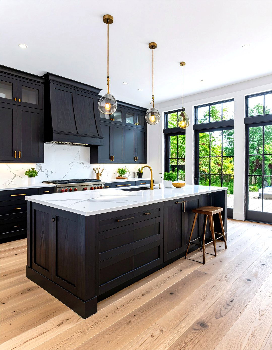 Textured Black Oak Cabinets with White Quartzite Counters - 25 black kitchen cabinets with white countertops