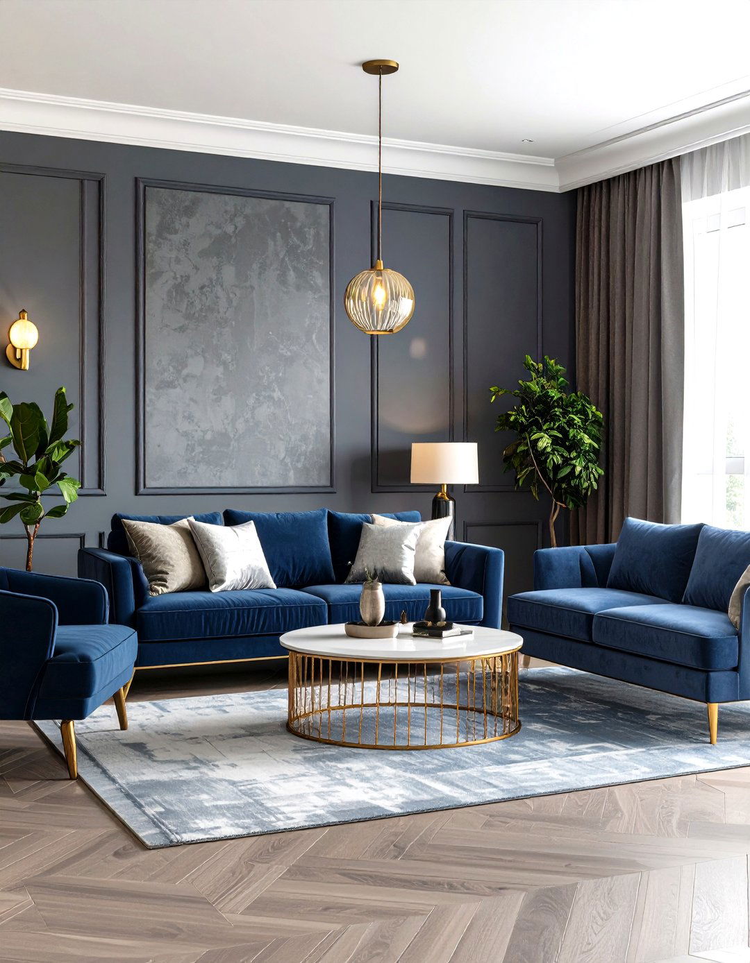 Textured Grey Wallpaper Navy Trim - 25 navy blue and grey living room ideas