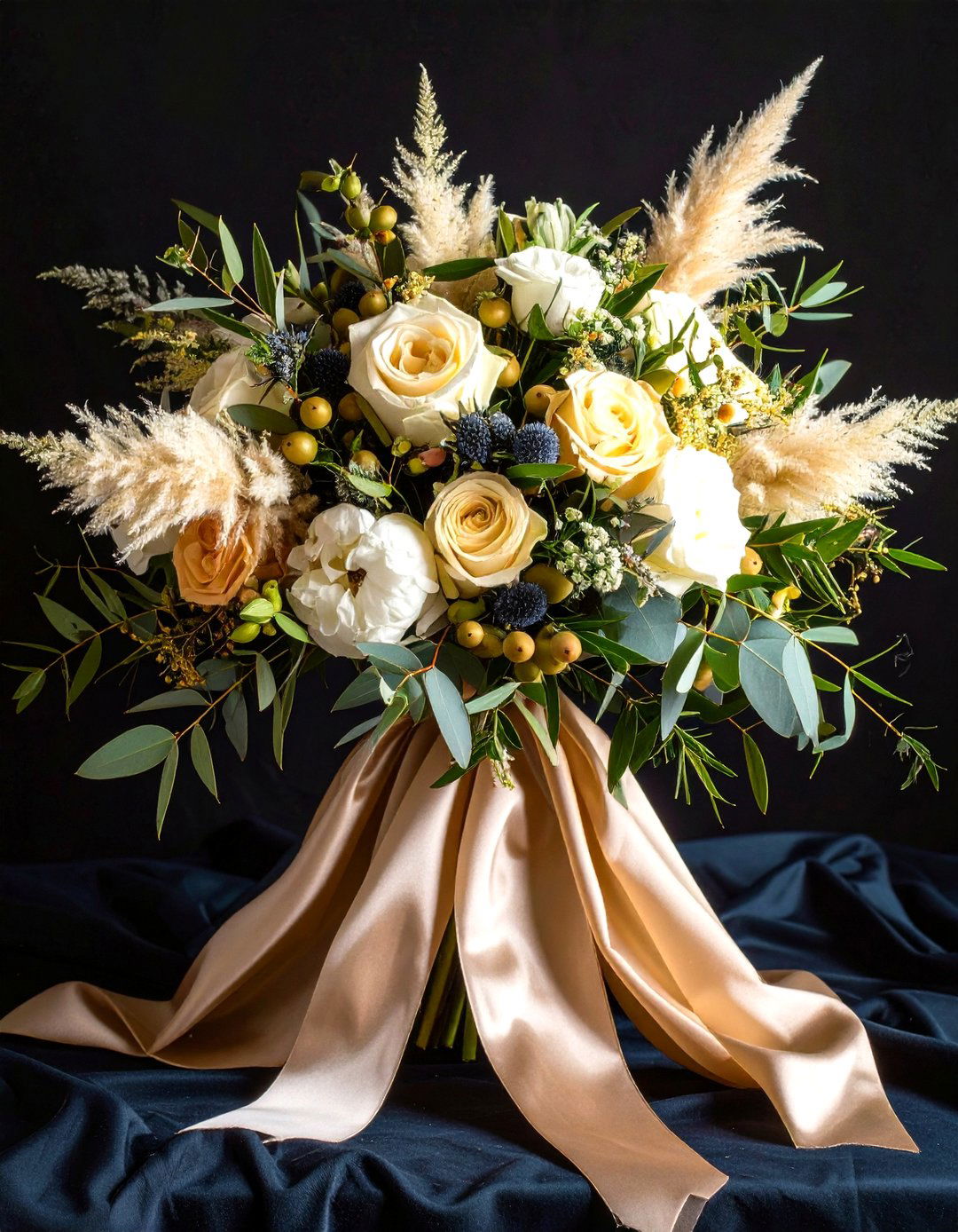 Textured Pampas Bridal Bouquet - 25 pampas grass wedding decor ideas