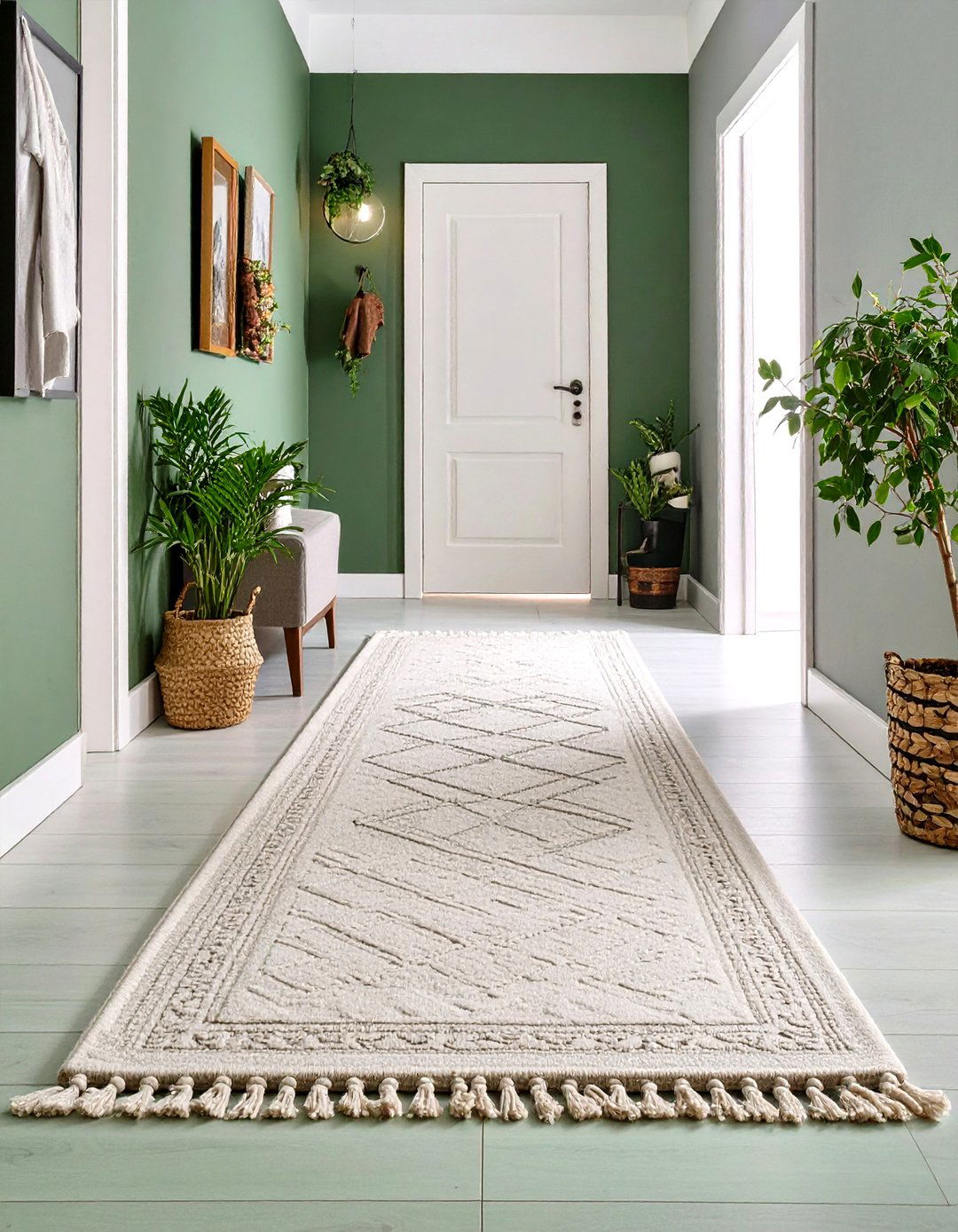 Textured Rugs to Add Warmth to a Green Hallway - 25 green hallway ideas