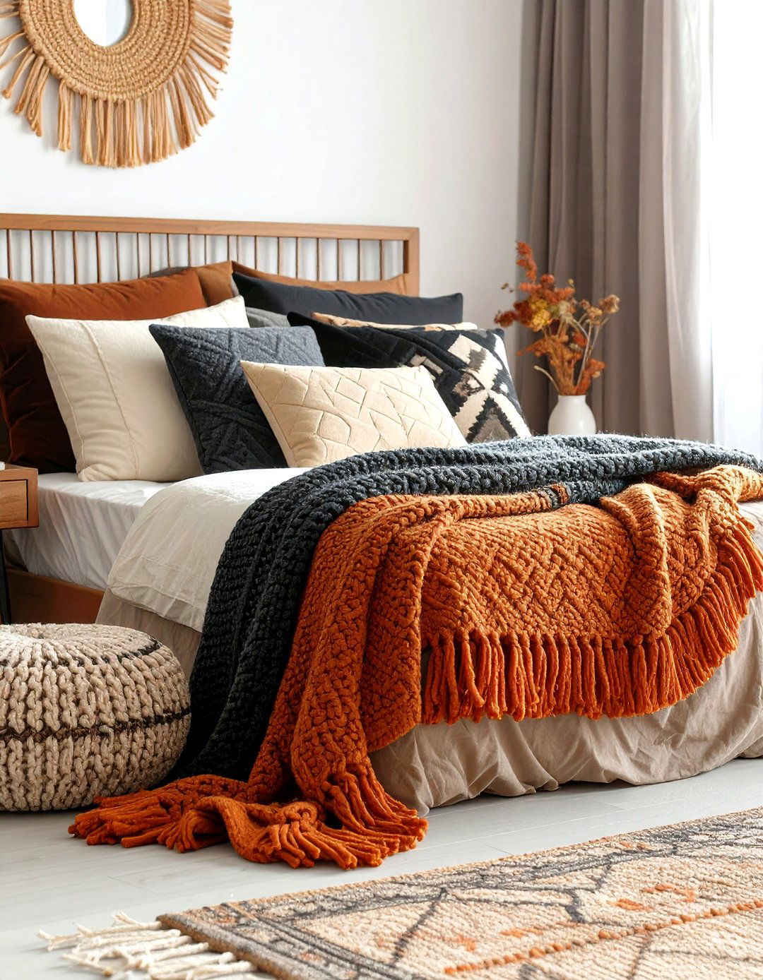 Textured Terracotta Bedroom Throws and Cushions - 25 Terracotta Bedroom Ideas