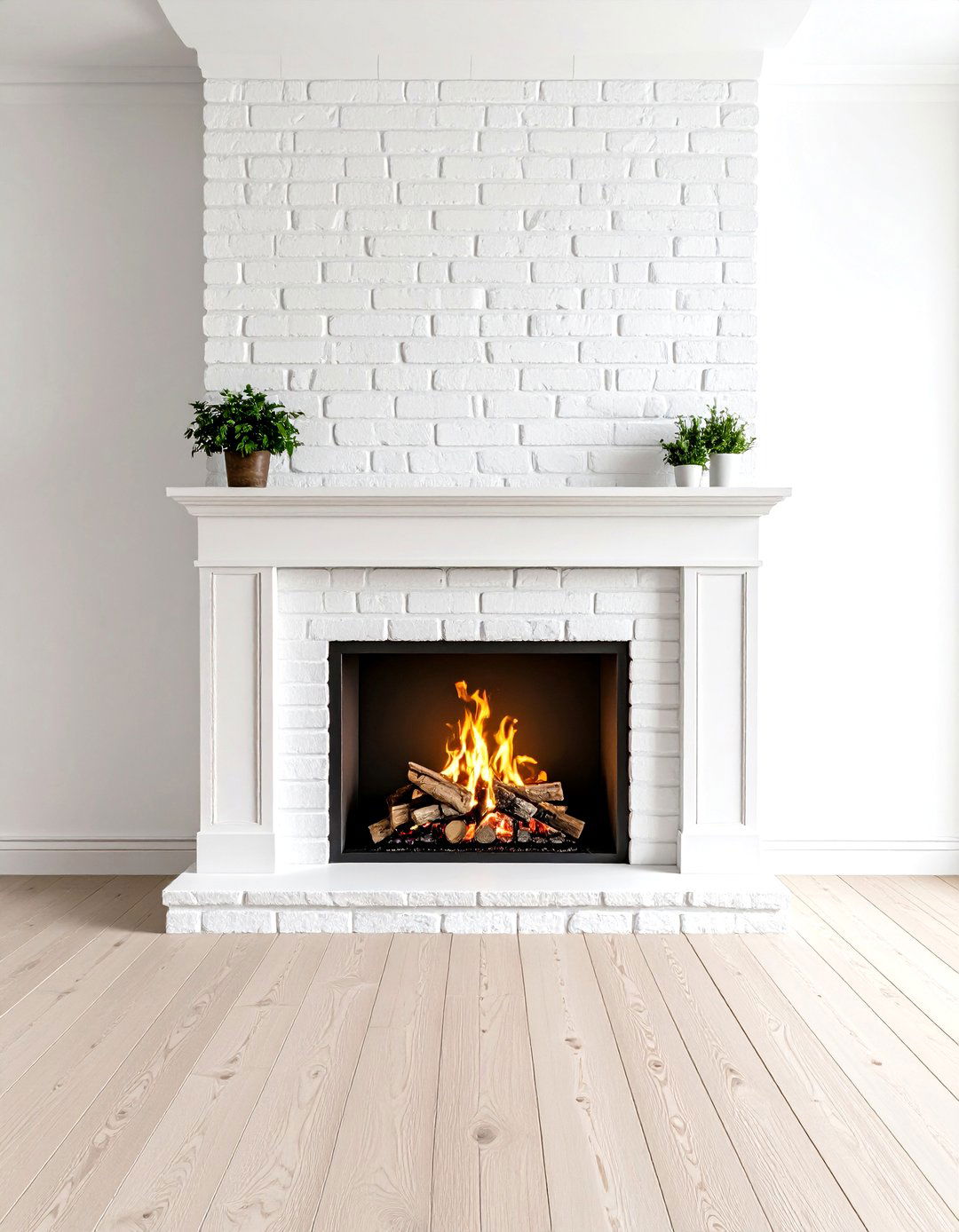 Textured Whitewash with Exposed Mortar - 25 painted brick fireplace ideas