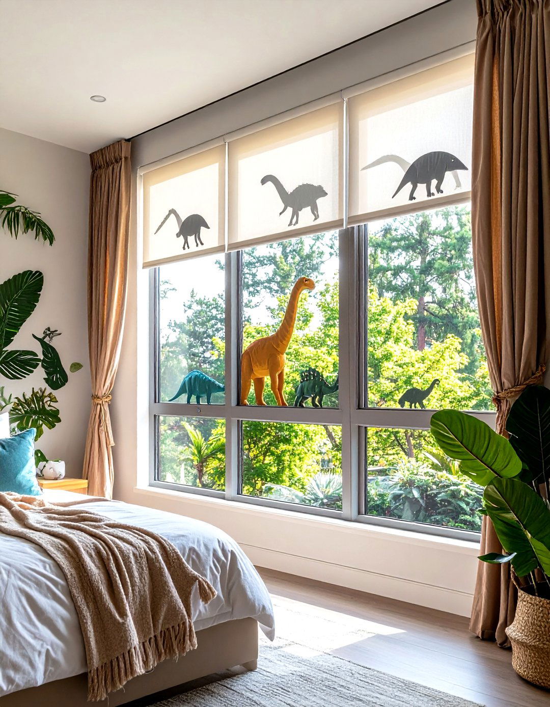 Themed Window Treatments with Silhouette Shades - 25 dinosaur-themed kids' room ideas
