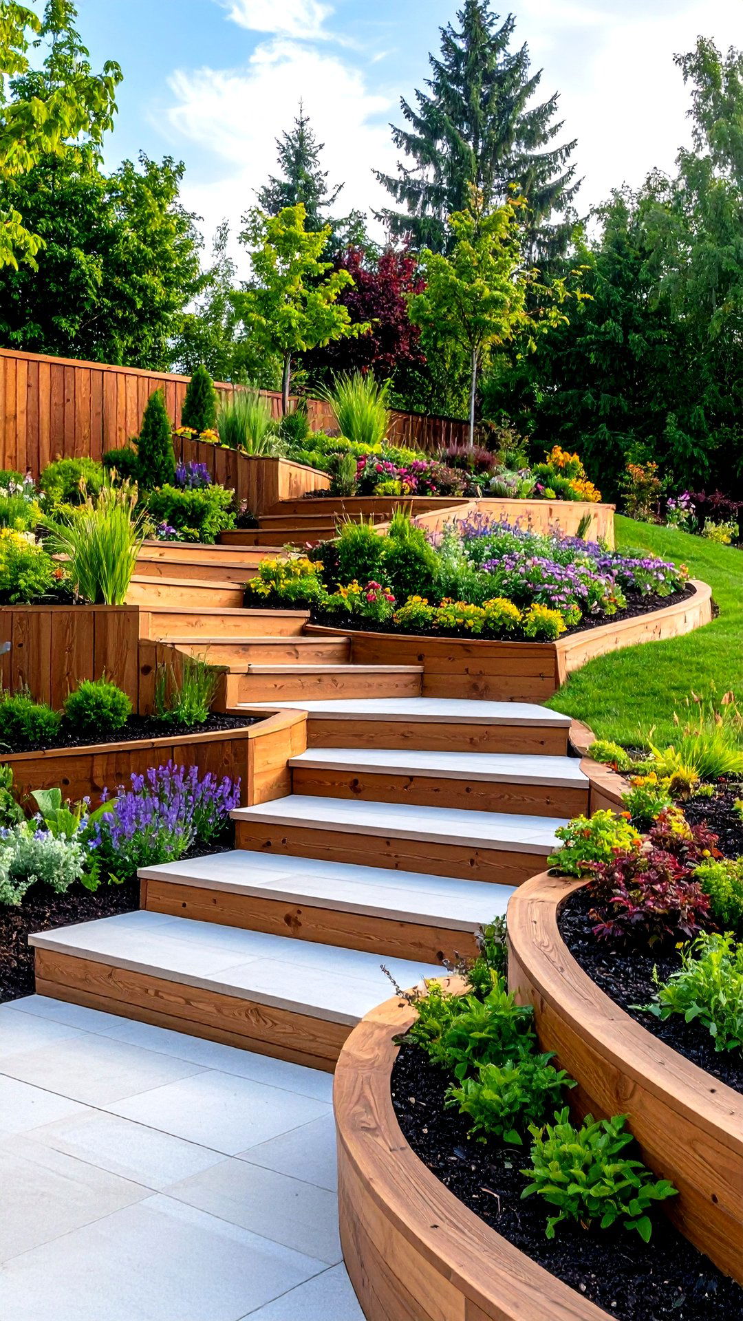 Tiered Garden Wall Terraces on a Slope - 25 garden wall ideas