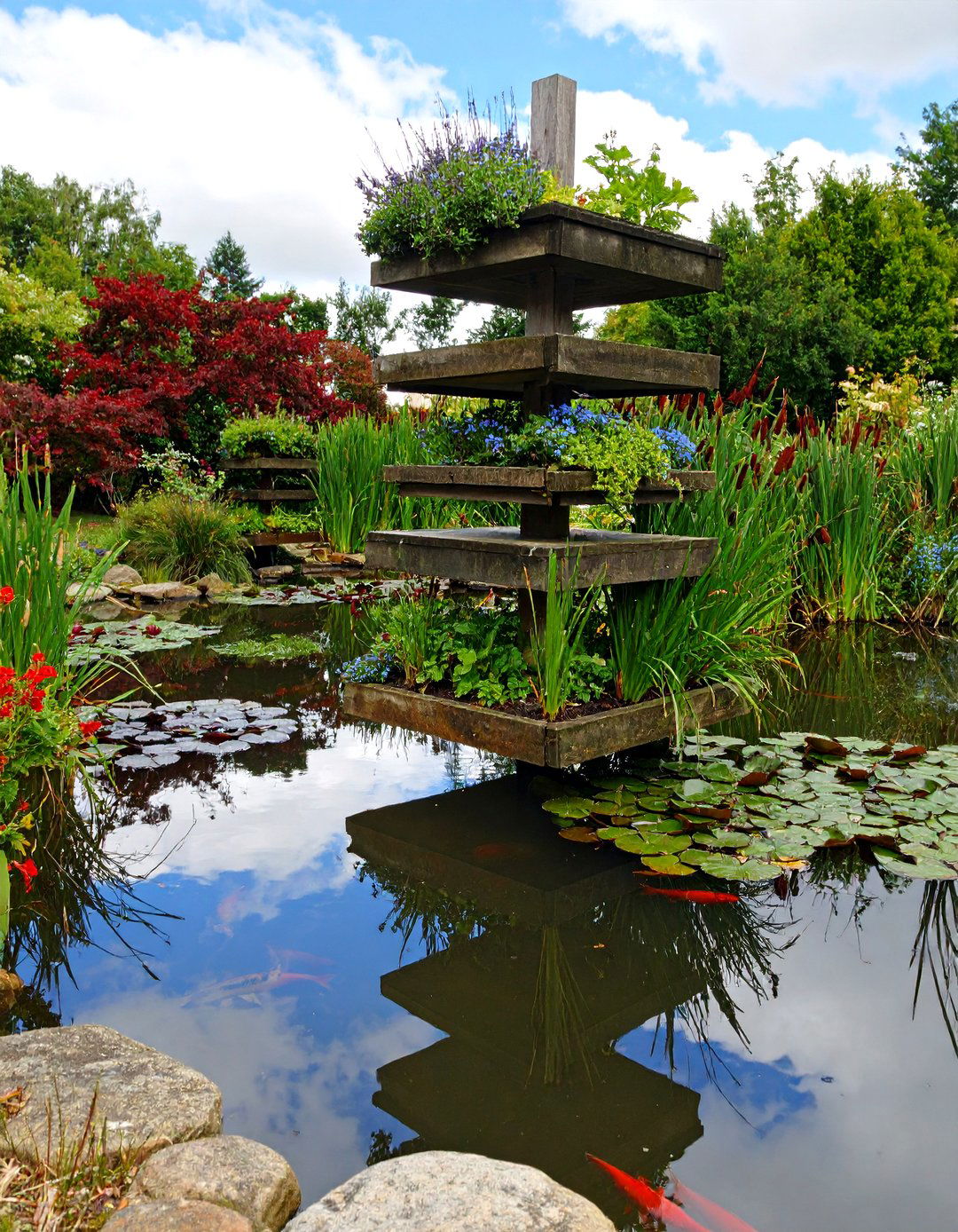 Tiered Planting Shelves for Marginals - 25 koi pond ideas