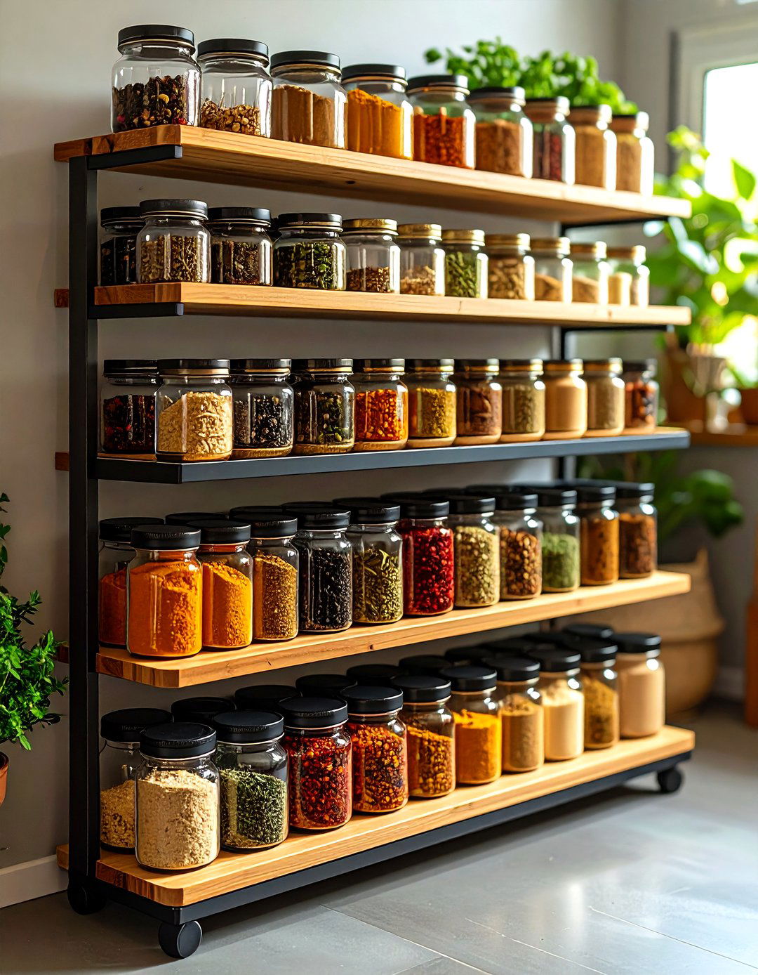 Tiered Shelf Risers Showcase Tiny Jars - 25 pantry shelving ideas
