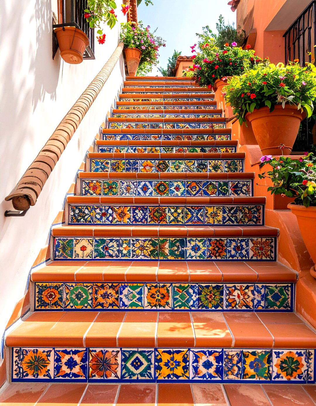 Tile Look Painted Stairs Achieve Mediterranean Style - 25 painted stair ideas