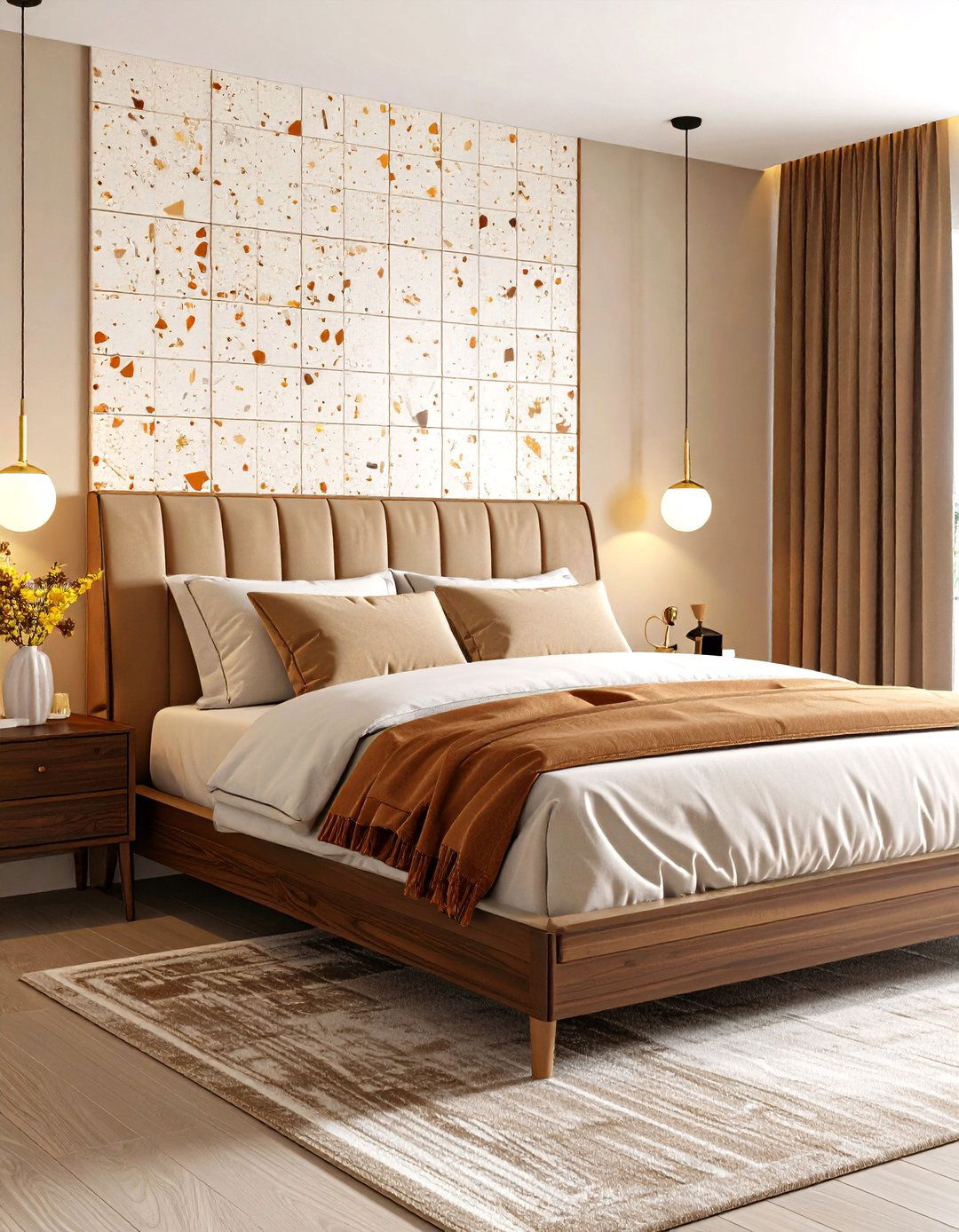 Tiled Headboard Nods to Italian s Glamor - 25 70s bedroom decor ideas