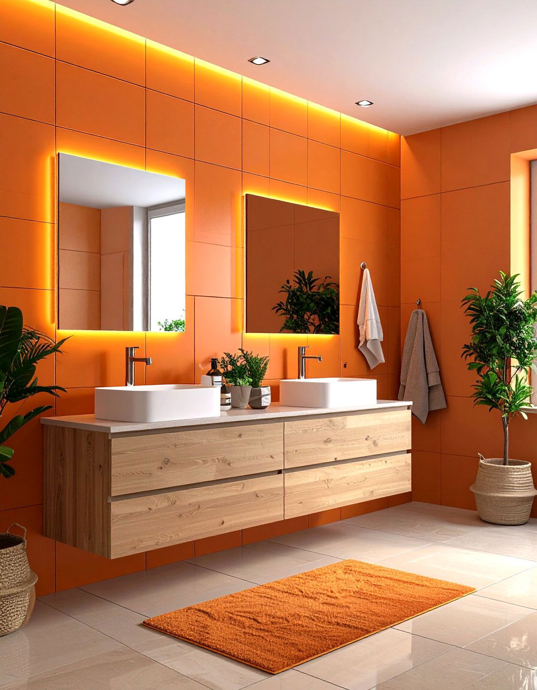Tiled Orange Accent Wall - 25 orange accent wall ideas