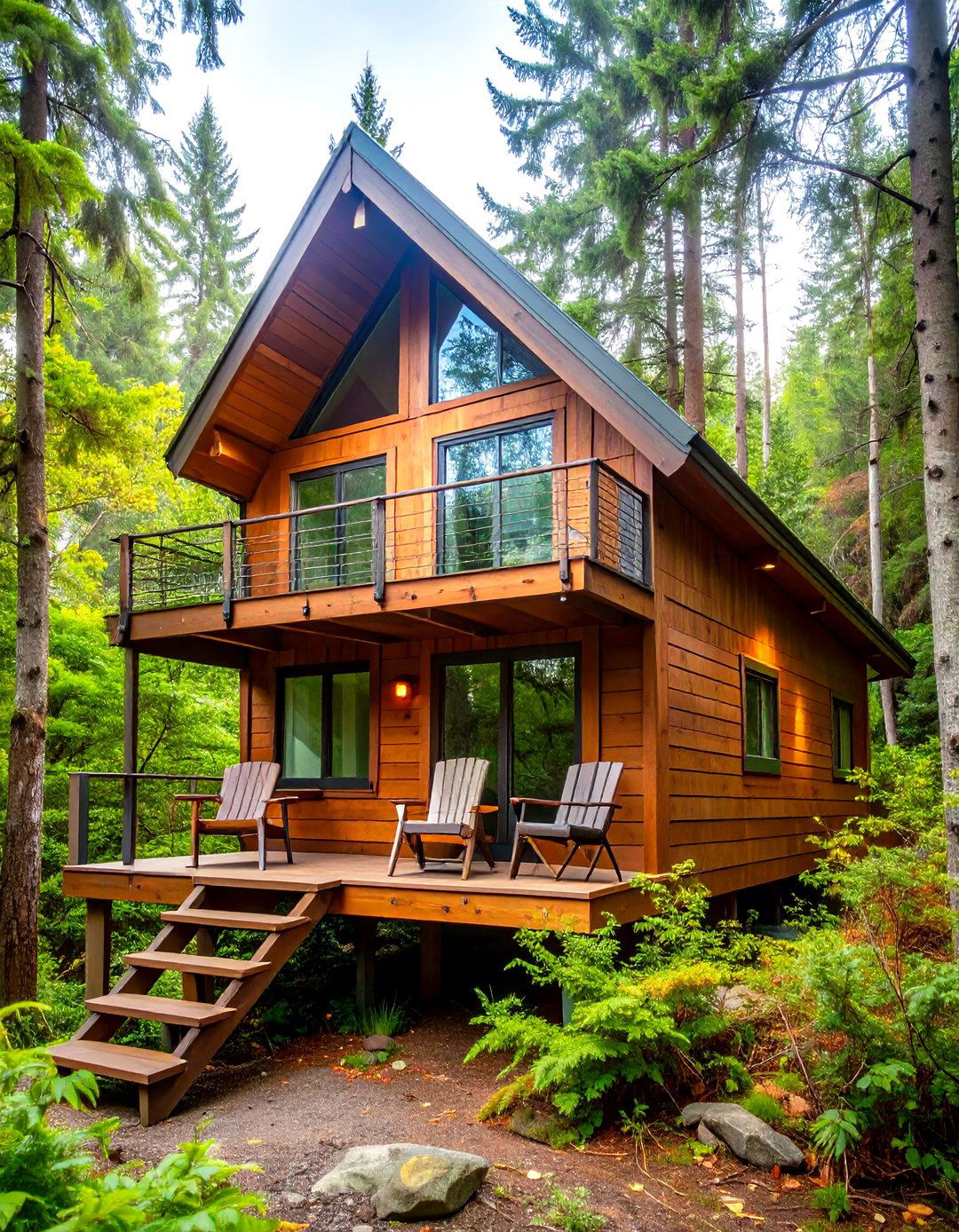 Timber Clad Micro Cabin A Frame with Balcony - 25 a frame house with balcony