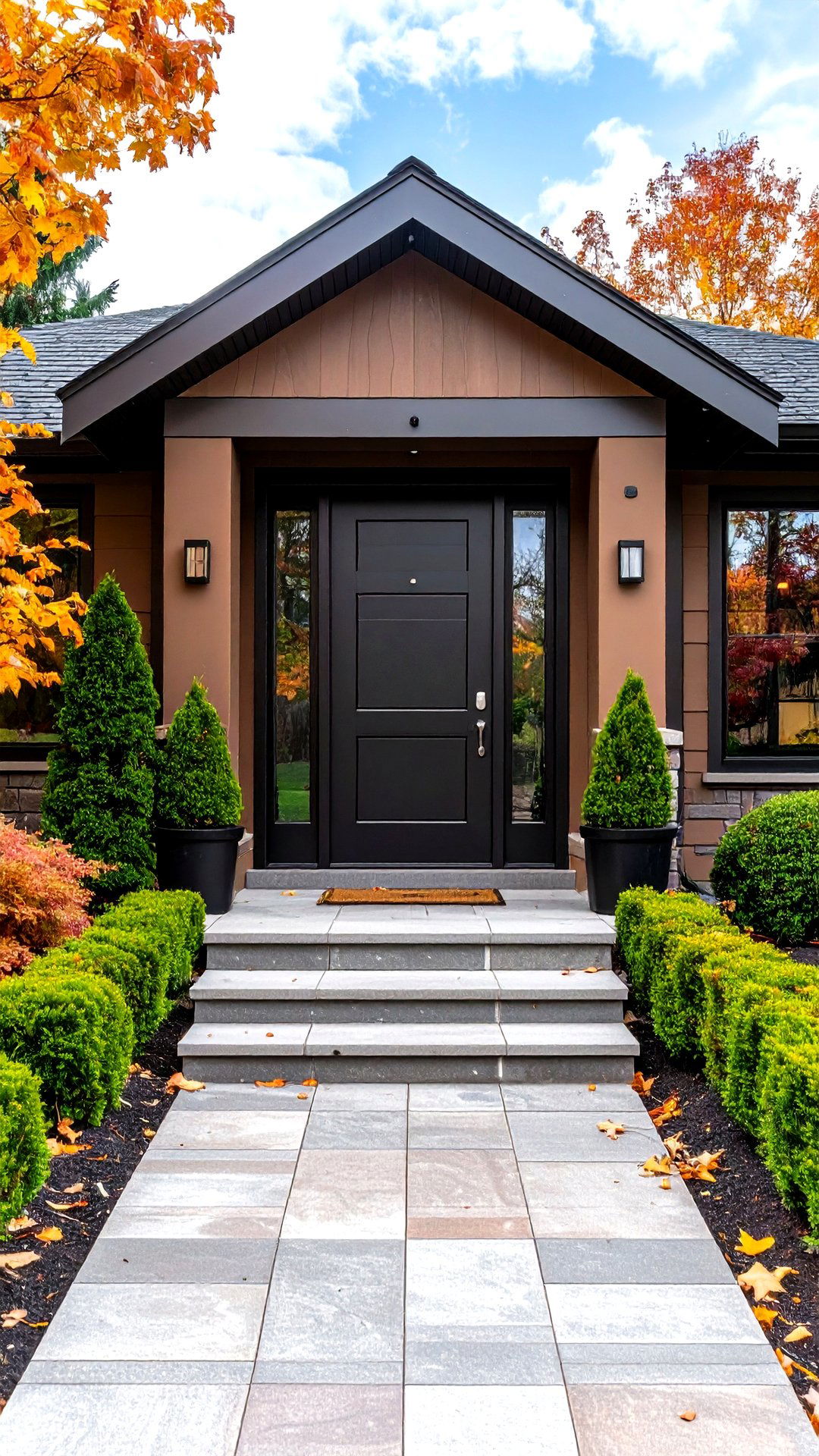 Timeless Black Front Door Grounds a Brown House - 25 brown house front door colors