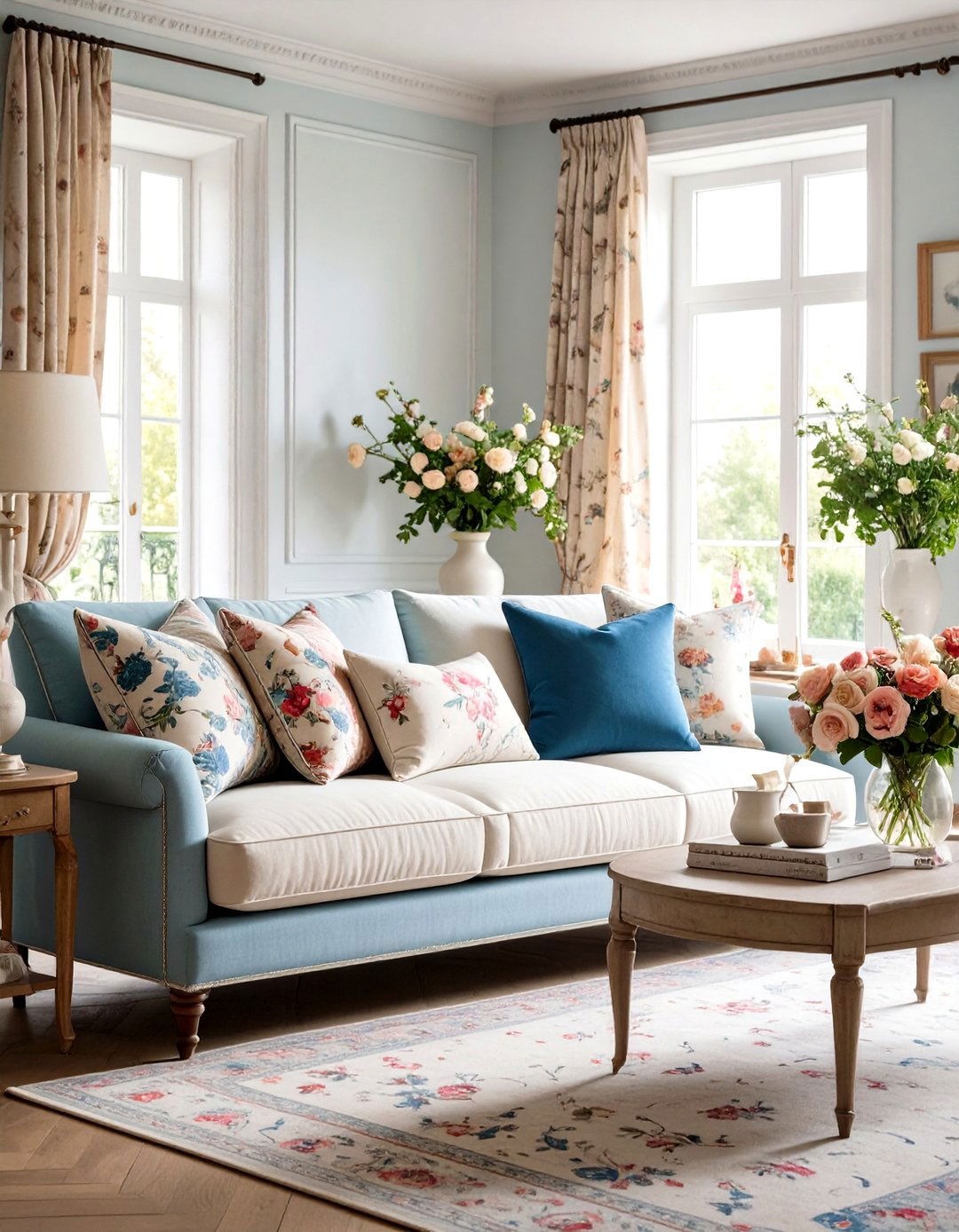 Toile or Floral Textiles Whisper Old World Charm - 25 parisian-style living room ideas
