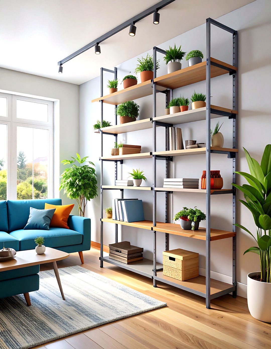 Track Shelving Systems Adapt With Your Living Room - 25 apartment small living room ideas