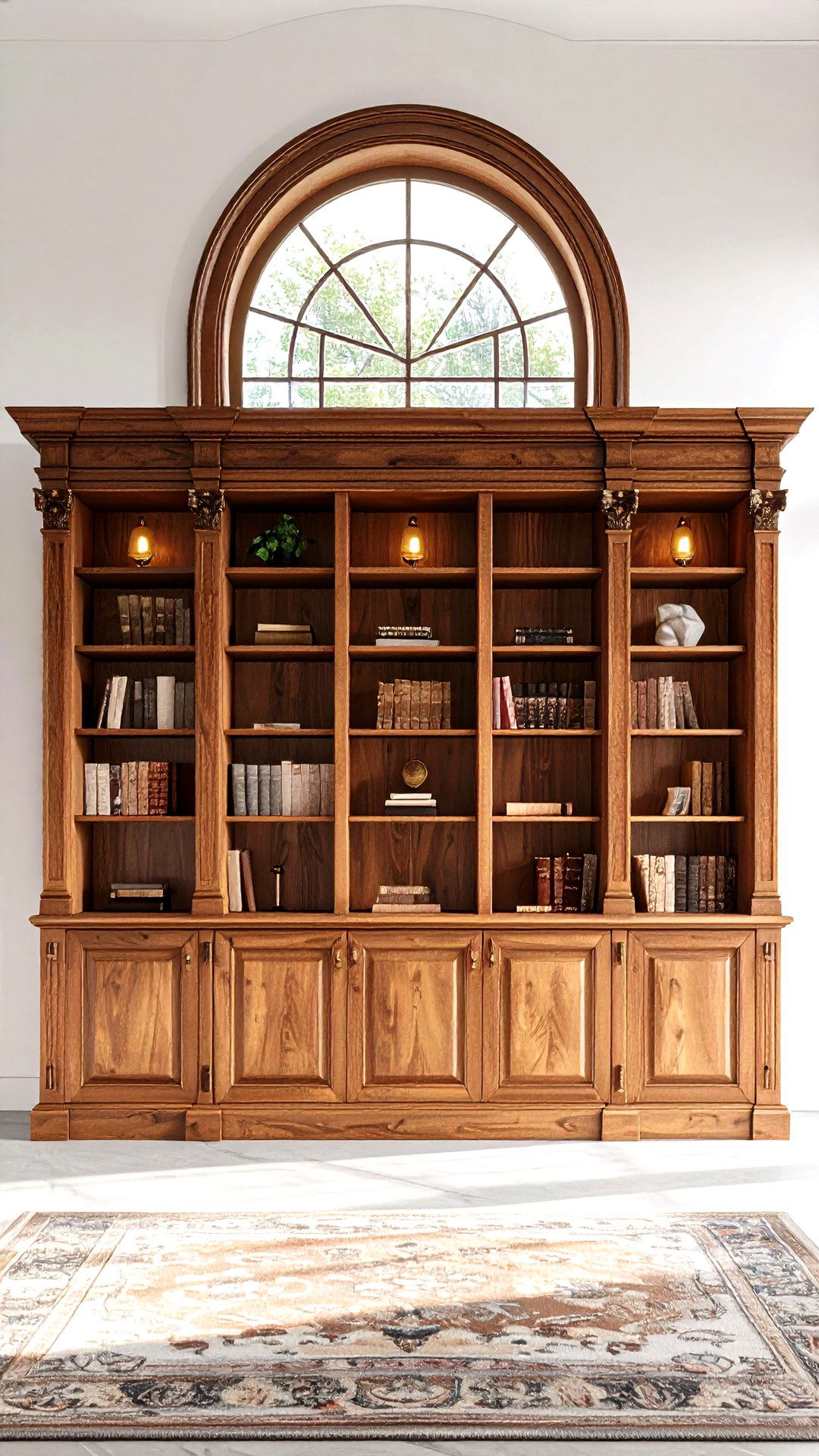 Traditional Paneled Bookcase Crowned by a Window Pediment - 25 bookcases around window design ideas