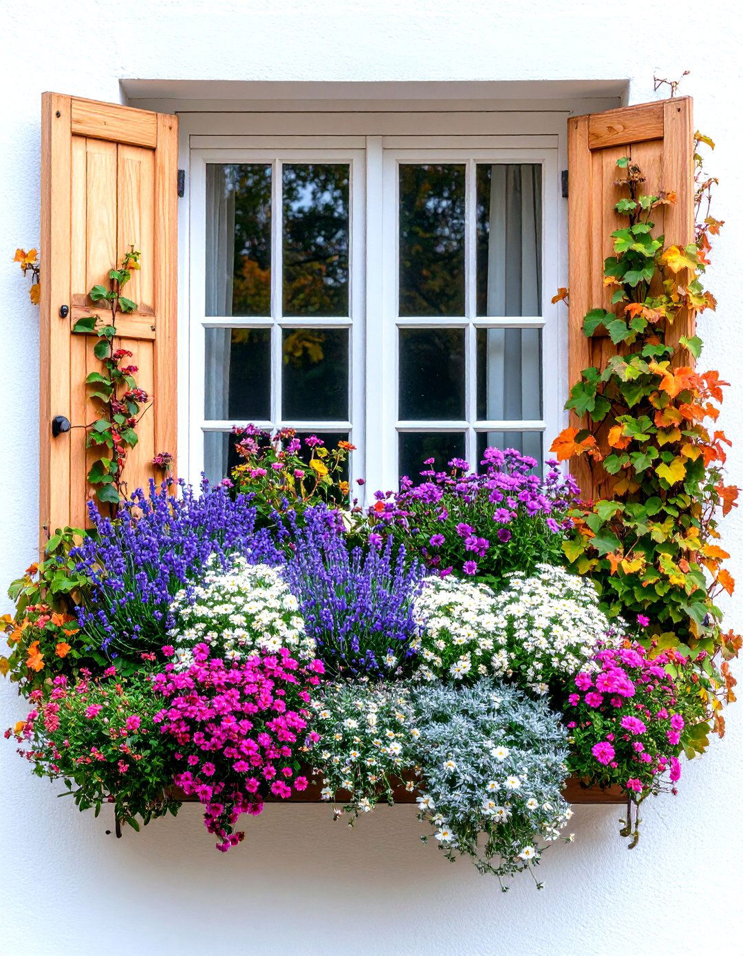 Trailing Ivy and Asters Tapestry - 25 fall flower box ideas