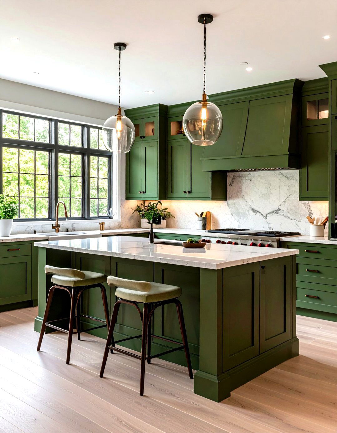 Transitional Olive Green Kitchen Blending Old and New - 25 olive green kitchens