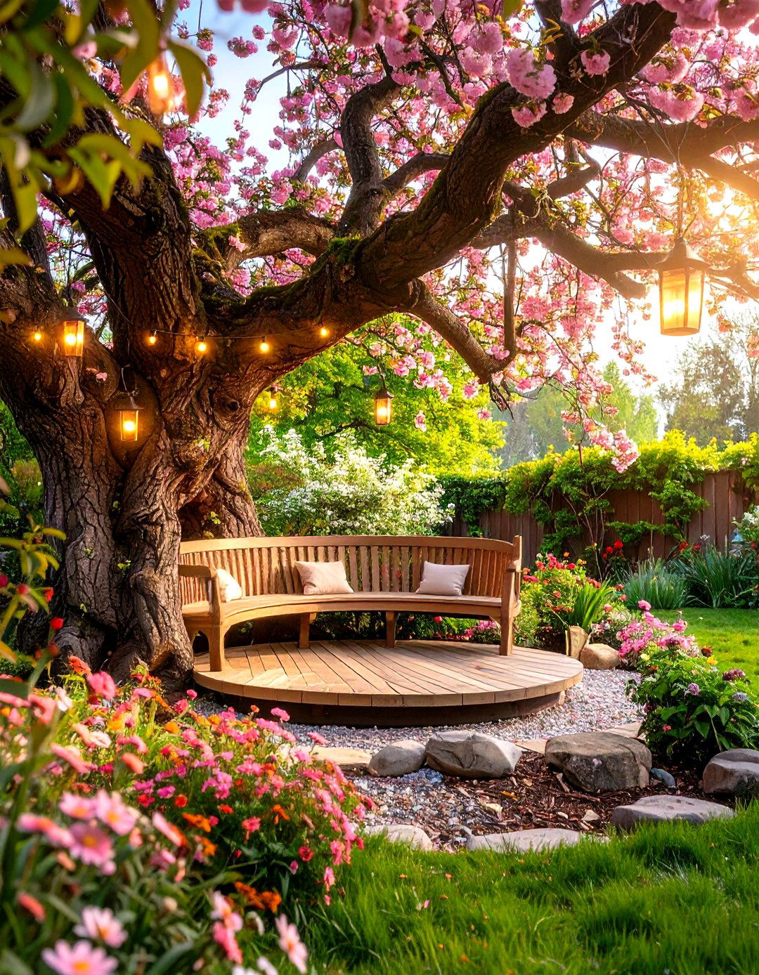 Tree Bench Reading Nook - 25 outdoor reading nook ideas