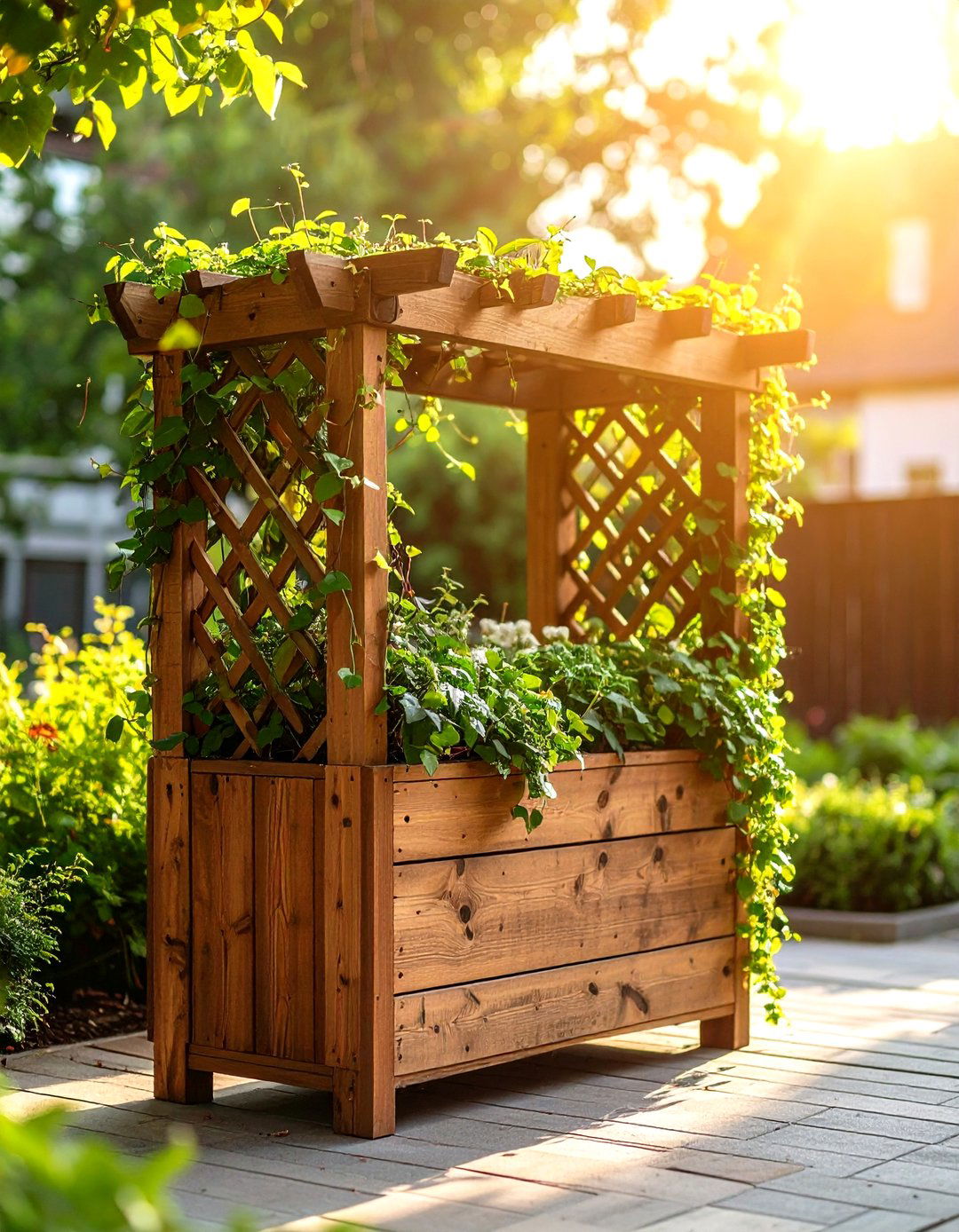 Trellis Backed Planter Plant Stand - 25 outdoor plant stand ideas