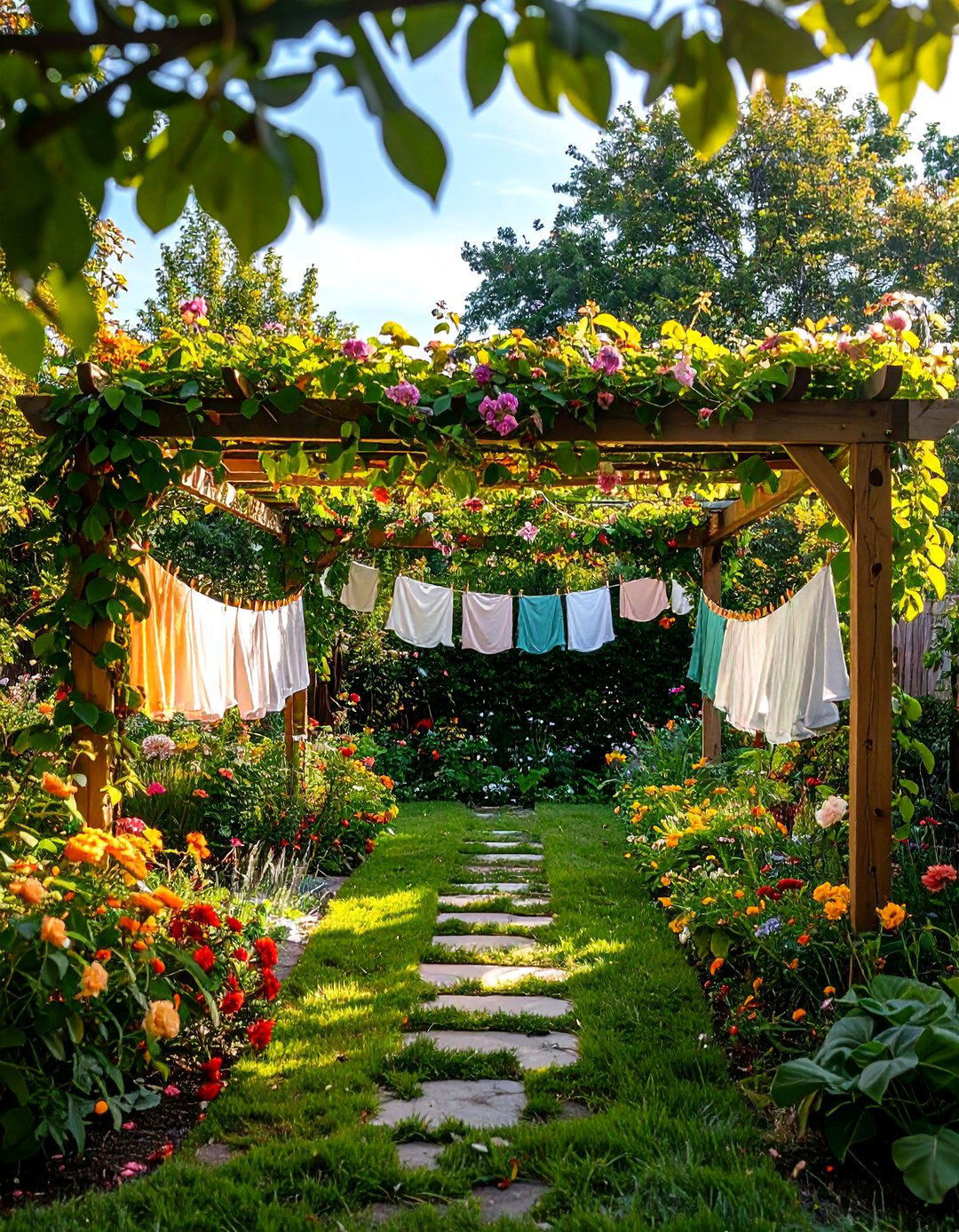 Trellis Privacy Screen Clothesline - 25 outdoor clothesline ideas