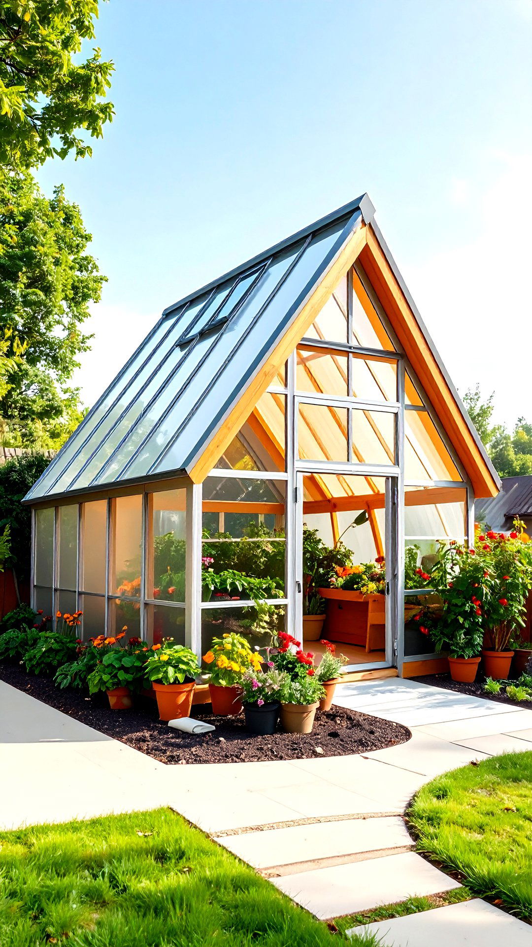 Triangular Footprint Greenhouse Nestled into a Tight Corner - 25 corner greenhouse ideas