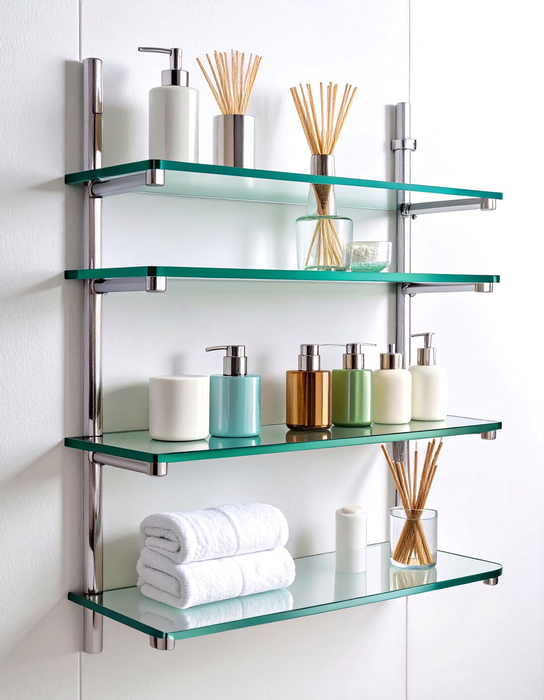 Trio of Tempered Glass Shelves for a Hotel Finish - 25 over toilet storage ideas